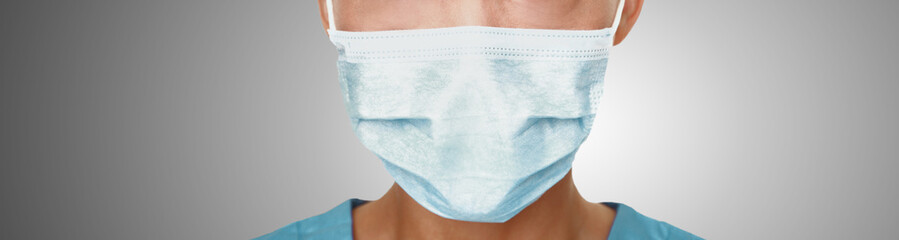Coronavirus surgical mask doctor wearing face protective mask against corona virus banner panoramic...