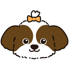 Outlined brown Shih Tzu head with yellow ribbon