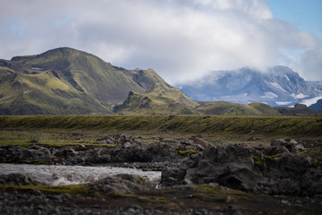 Panoramic view of mountain with Volcanic landscape. Laugavegur trek in Iceland