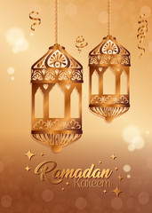 ramadan kareem poster with lanterns hanging