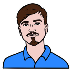 Fototapeta premium young man with brown hair and mustache with blue shirt. Head, avatar, businessman.