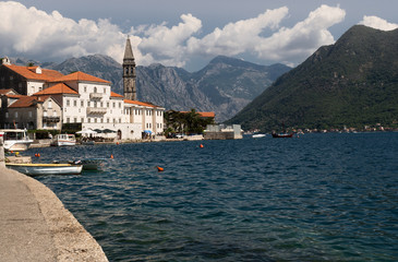 Perast. View from the sea. Bay of Kotor. Montenegro.