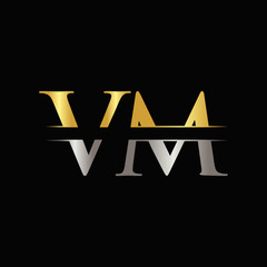 Creative Letter VM Logo Vector Template With gold and Silver Color. VM Logo Design