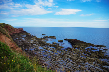 Fototapeta na wymiar spectacular rocks revealed on flow time in North Sea UK