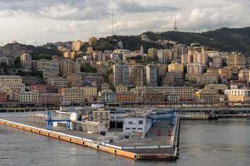 Panoramic view port of Genoa in a summer day, Italy