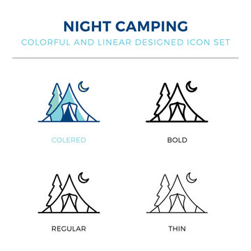 night camping icon in different style vector illustration. one colored and black night camping vector icons designed in filled, outline, line and stroke style can be used for web, mobile, ui