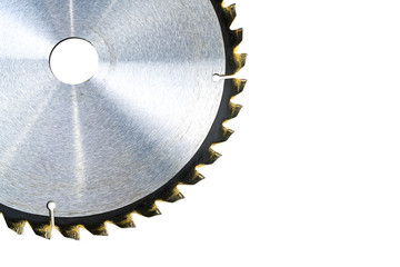 Circular saw blade closeup isolated on white background