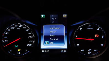 Close up of car dashboard on sports car