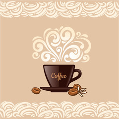 Cup of coffee with floral design elements. Vector illustration.