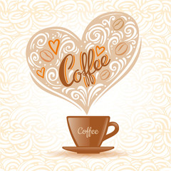 Cup of coffee with floral design elements. Vector illustration.
