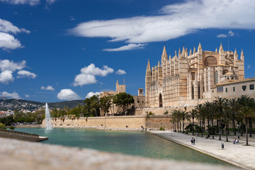 Cathedral and La Almudaina Palace in Palma de Mallorca, Spain