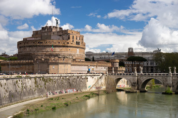 Castel Sant'Angelo. Old fortress in Rome with bridge and river
