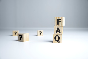 text of FAQS on wooden cubes, faq concept. - obrazy, fototapety, plakaty