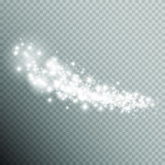 Christmas background. Powder dust light white PNG. Magic shining white dust. Fine, shiny dust particles fall off slightly. Fantastic shimmer effect.