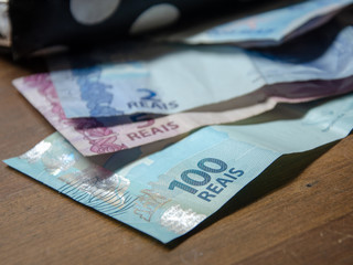 Close-up on Brazilian Real banknotes