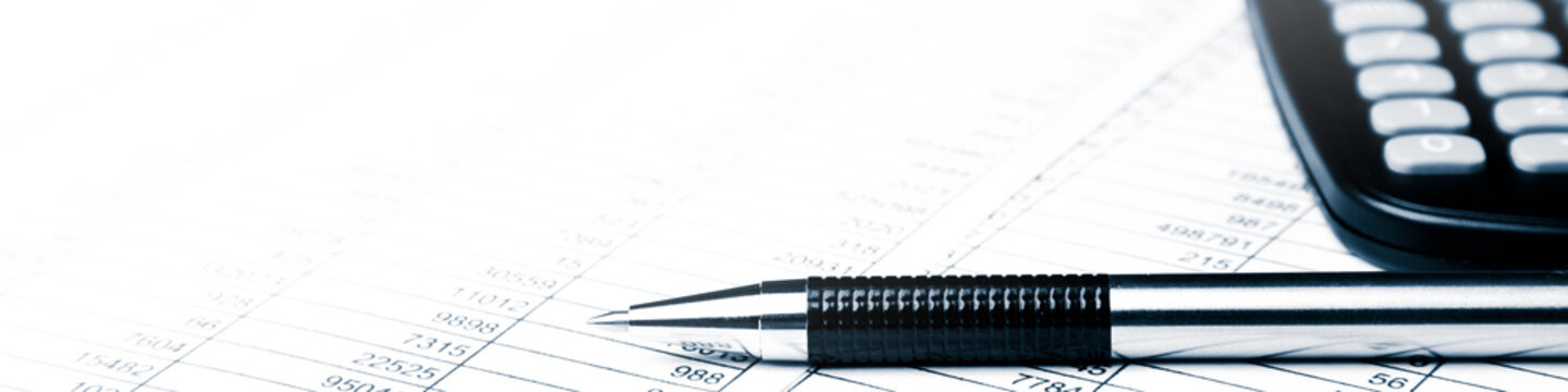 Pen And Calculator On Business Papers/ 1x4