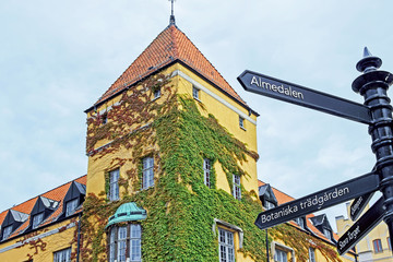 street view with old buildings in Visby old town in Sweden