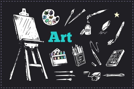 35,550 Art Supplies Line Drawing Images, Stock Photos, 3D objects, &  Vectors