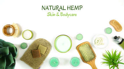 Natural hemp skincare, cosmetics, moisturizer creams and beauty products made from a strain of the...