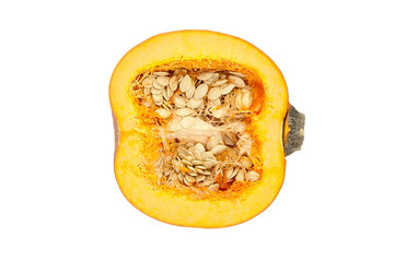 Pumpkin half, squash isolated on white background, top view