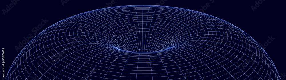 Poster wireframe abstract tunnel. 3d vector wormhole with a mesh structure. vortex. vector perspective grid
