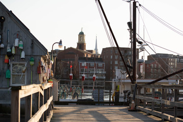 View of North Church Portsmouth at sunset from Badgers Island - kittery, Maine