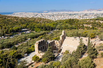 Fototapeta na wymiar View of Athens from Acropolis. Famous places in Athens - capital of Greece. Ancient monuments.