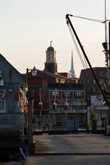 View of North Church Portsmouth at sunset from Badgers Island - kittery, Maine