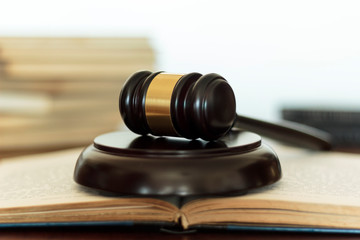 Judge's gavel and law books. Justice and law concept