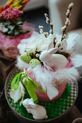 green eggs, Easter decorations, feathers bunny