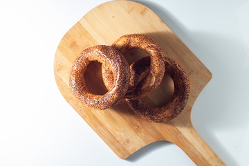 Fresh Turkish bagel on a white background