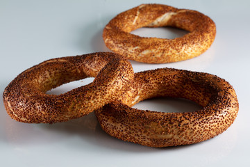 Fresh Turkish bagel on a white background