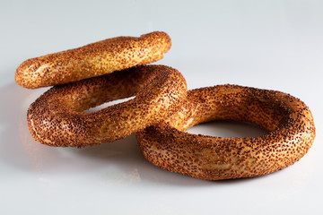 Fresh Turkish bagel on a white background