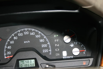 Dashboard of a car showing empty fuel