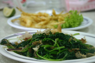 Close up shot of a plate of fried vegetables