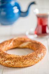 Fresh Turkish bagel on a white background