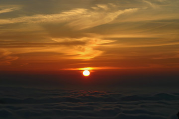 The beautiful sunset with cloud sea at Alishan