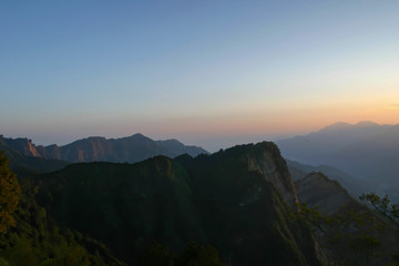 Naklejka na ściany i meble The beautiful sunrise with mountain landscape at Alishan