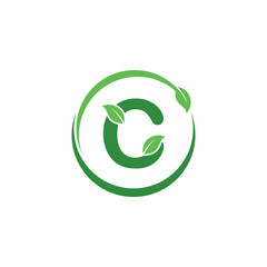 Initial C Letter with Leaf Logo Design Vector