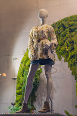 Female mannequin in an elegant dress in showcases