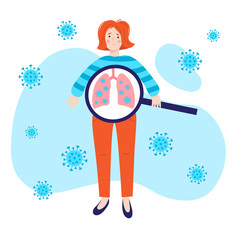 a girl with the covid-19 coronavirus in her lungs. vector illustration. concept for the epidemic quarantine. symptom of disease. 2019-ncov.