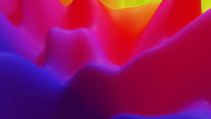 abstract fantastic background, liquid gradient of paint with internal glow forms hills or peaks like landscape in subsurface scattering material, mat color transitions. Rainbow