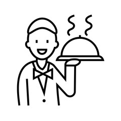 Waiter with a dish line icon, concept sign, outline vector illustration, linear symbol.