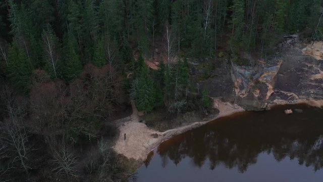 Drone camera clip of Erglu sandsstone Cliffs and great view on the Gauja Valley
