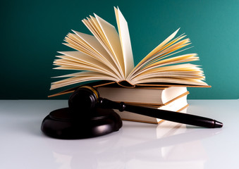 Gavel hammer and book with legally concept. - obrazy, fototapety, plakaty