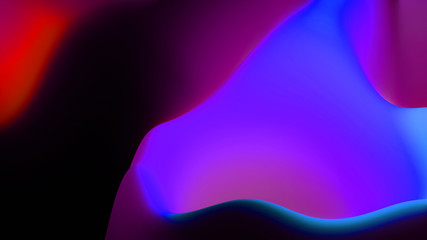 abstract fantastic background, liquid gradient of paint with internal glow forms hills or peaks like landscape in subsurface scattering material, mat color transitions. Blue red purple