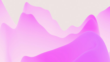 abstract fantastic background, liquid gradient of paint with internal glow forms hills or peaks like landscape in subsurface scattering material, mat color transitions. Purple