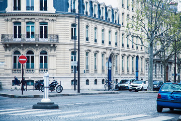 houses on french streets of Paris. citylife concept, black balcony lace