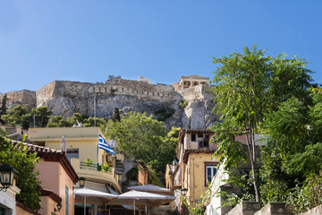 Famous places in Athens - capital of Greece. Plaka - the old historical neighborhood of Athens  around the ruins of Ancient Roman Agora of Athens