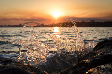 Splashing waves at sunset, Sydney Australia